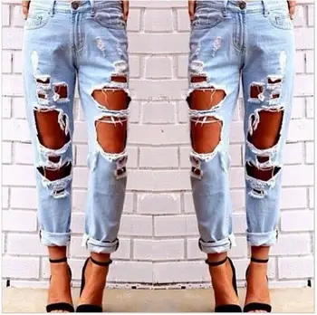 

2019 New Ripped Jeans for Women Fashion Hallow Out Women Plus Size Ripped Trousers Stretch Loose Pants Leggings Women Jeans 2019