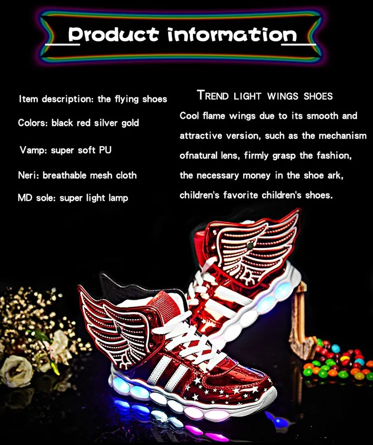 Meninas de Carregamento Crianças Sapatos Luminosa Meninos Usb Esporte Casuais Asa Brilhantes Tênis Luz Led 7 High Quality Mamãe e Bebê
