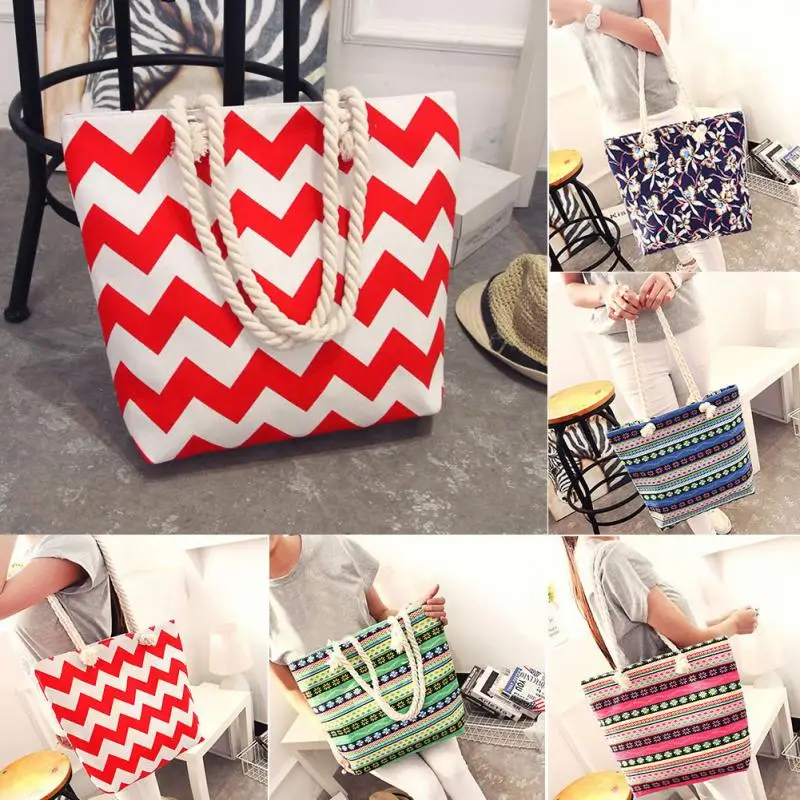 

Ethnic Striped Canvas Handbags Shoulder Bags for Women Reusable Shopping Bag Large Capacity Tote Bag Eco Grocery Bag Bolsos