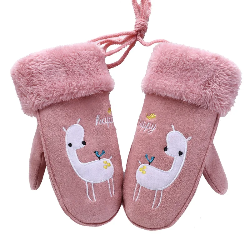 

Children's Lovely Cartoon Bear Suede Leather Mittens Boys/Girls Winter Plus Plush Thick Warm Print Sheep Sports Play Glove 102AB