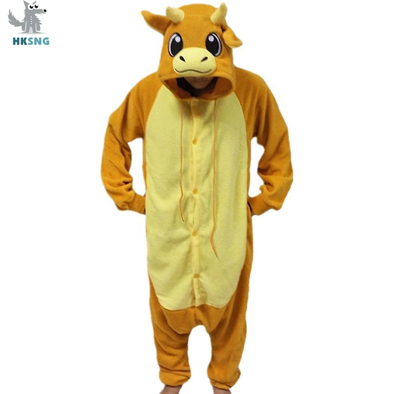 HKSNG New Animal Adult Brown Bull Pajamas Cartoon Cattle Family Party Onesies Cosplay Costumes Christmas Gift Kigurumi | Тематическая