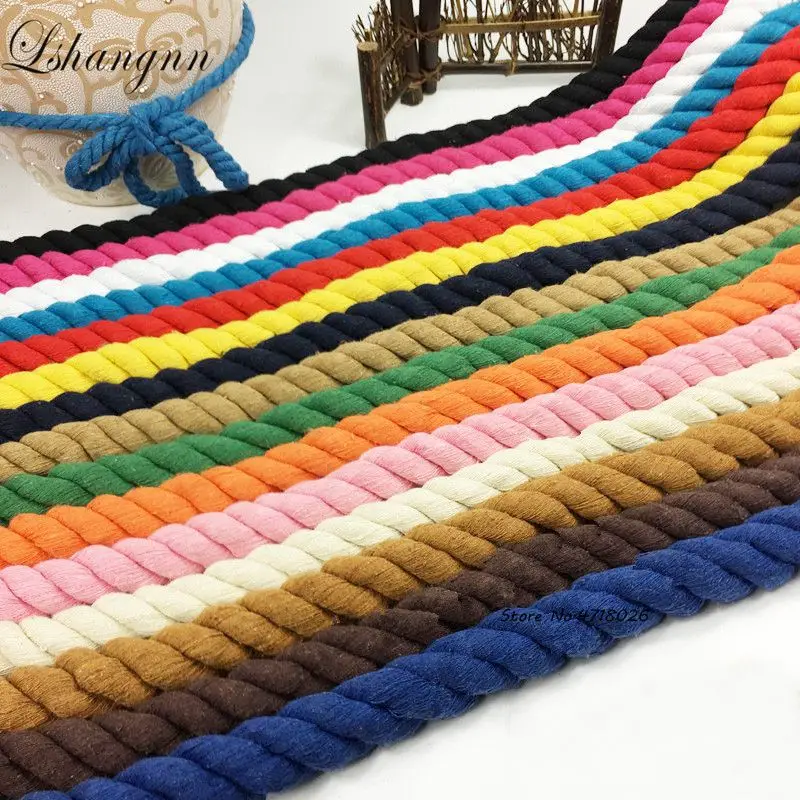 

10 Meters 100% Cotton 3 Shares Twisted Cotton Cords 12mm DIY Craft Decoration Rope Cotton Cord for Bag Drawstring Belt 20 Colors