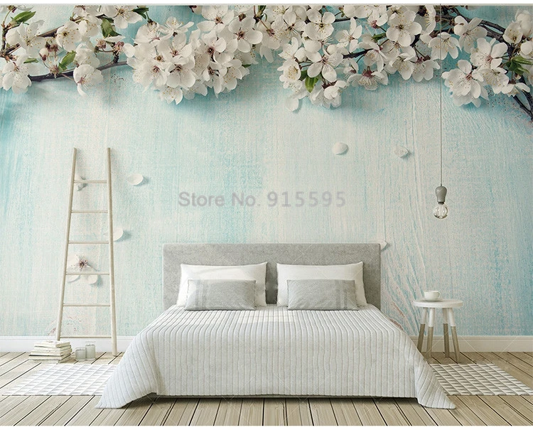 Пользовательские фото обои 3D свежее голубое дерево вишневый цвет гостиная спальня фон Защита окружающей среды Обои фреска
