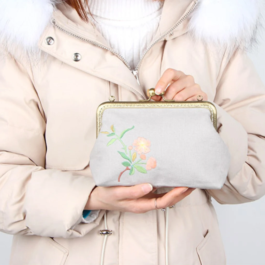 Easy Embroidery DIY Women Bags Purse Wallet Handbag Sewing Project Kits with Metal Purse Frame