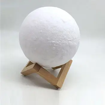 

LanLan Simulation 3D Moon Night Light, 3 LEDs USB Rechargeable Moonlight Desk Lamp with Wood Base