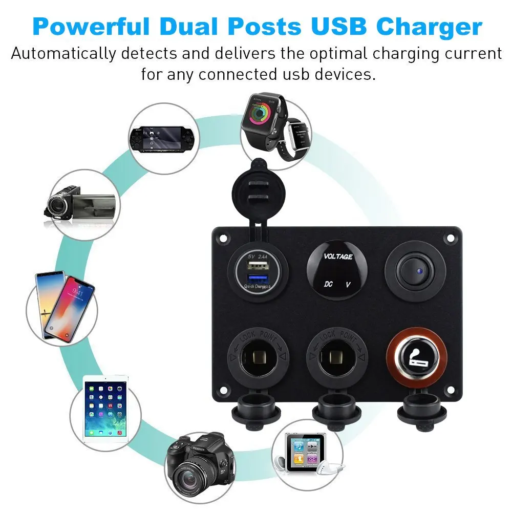 Двойной USB зарядное устройство гнездо QC 3,0 и 2.4A вольтметр 12 В мощность Outlet Авто прикуриватели адаптер ВКЛ-ВЫКЛ тумблер для автомобиля camper