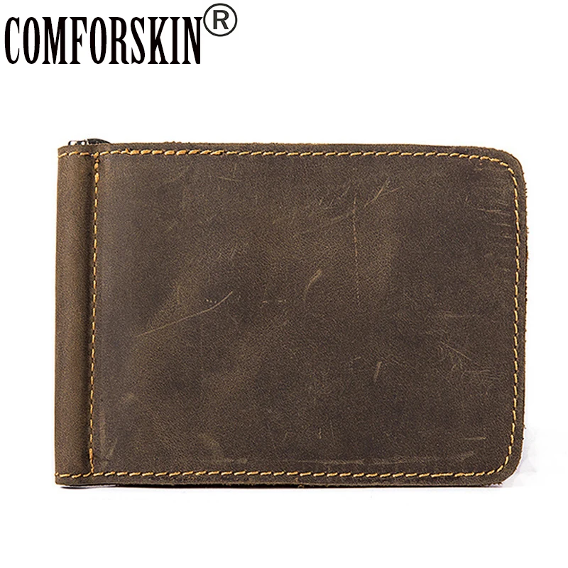 

COMFORSKIN Luxurious 100% Cowhide Leather Short Retro Money Clips 2018 New Arrivals European And American Hot Style Card Wallets