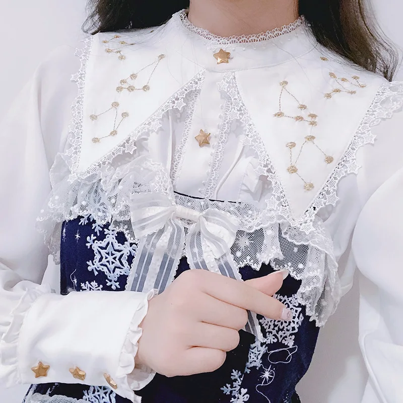 

2019 new a undertakes the new 2018 long sleeve shirt female autumn joker lolita dress gold thread embroidery constellation