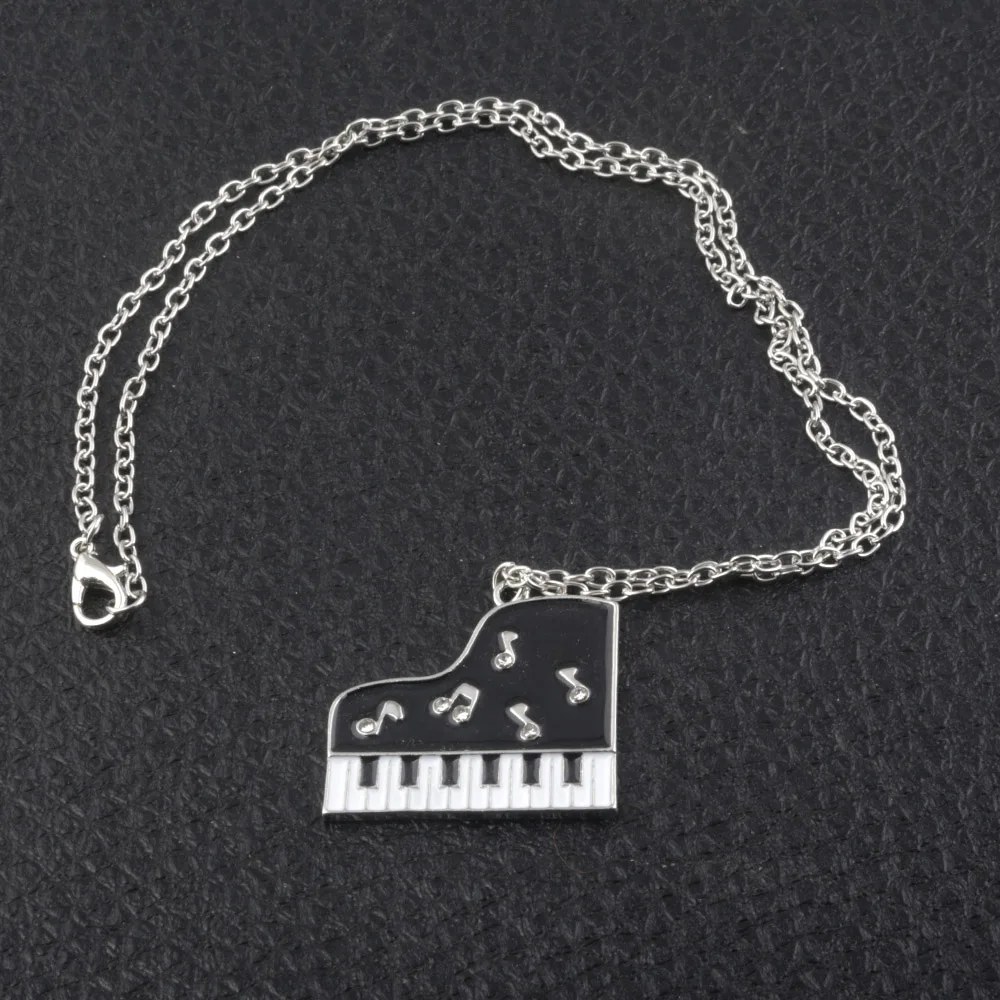 

Fashion Jewelry Music Piano Necklace Black and White Piano Keys Notes crystal enamel Necklaces Pendants Women Men Accessories