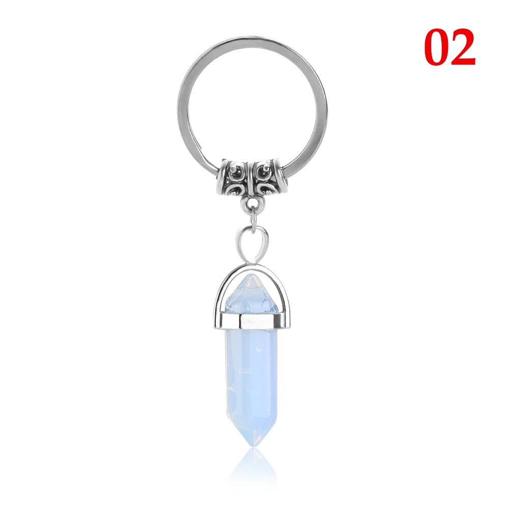 1Pcs Vintage Natural Stone Keychain Natural Quartz Stone Pendant Key Rings Pink Crystal Key Chains Fashion Bag Accessories