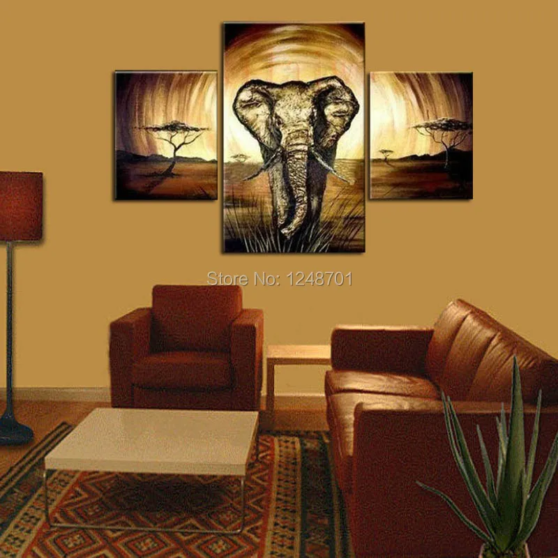 handmade large wall abstract art 3 pieces elephant painting series