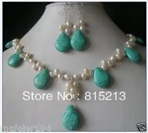 ddh0237 green Turquoise pendant Pearl necklace earring Set | Украшения и аксессуары