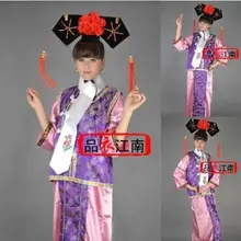 Лидер продаж, Фиолетовый китайский Древние Традиционные Dramaturgic Qing-Dynasty Infanta принцесса шоу костюм платье с шапкой