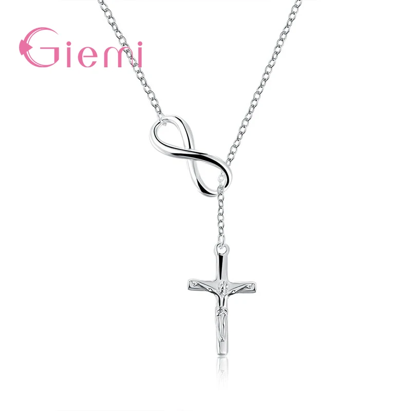 

Simple Cross Chain with Infinity Symbol Design Real 925 Sterling Silver Pendant Necklace for Women Ladies Wedding Collar
