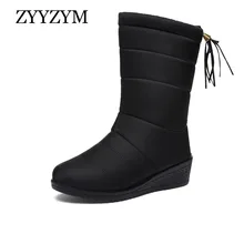 ZYYZYM/женские ботинки зимние ботинки стильные женские зимние ботинки однотонные плюшевые теплые хлопковые сапоги до колена женская обувь Mujer Botas
