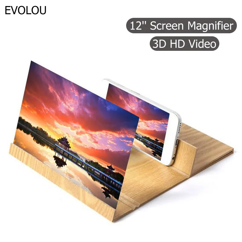 

12 inch Mobile Phone Screen Magnifier Desktop Bracket 3D HD Video Amplifier Folding Wooden Phone Holder Stand for iphone Samsung