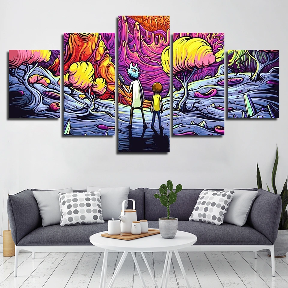 5 Pieces Rick And Morty Paintings Canvas Wall Art Modular Pictures Home Decor 5 Pieces Rick And Morty Paintings Canvas Wall Art Modular Pictures Home Decor