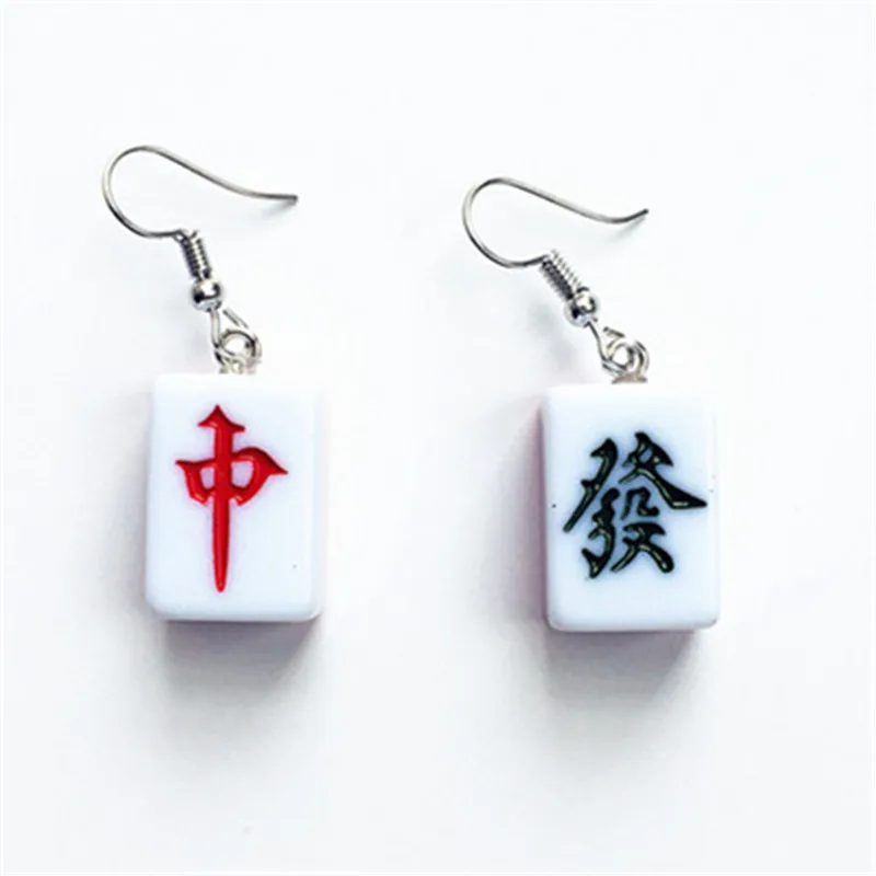 

Exaggerated Chinese Mahjong Earrings for Friend Acrylic Pink Color Creative Mahjong Jewelry Punk Earrings