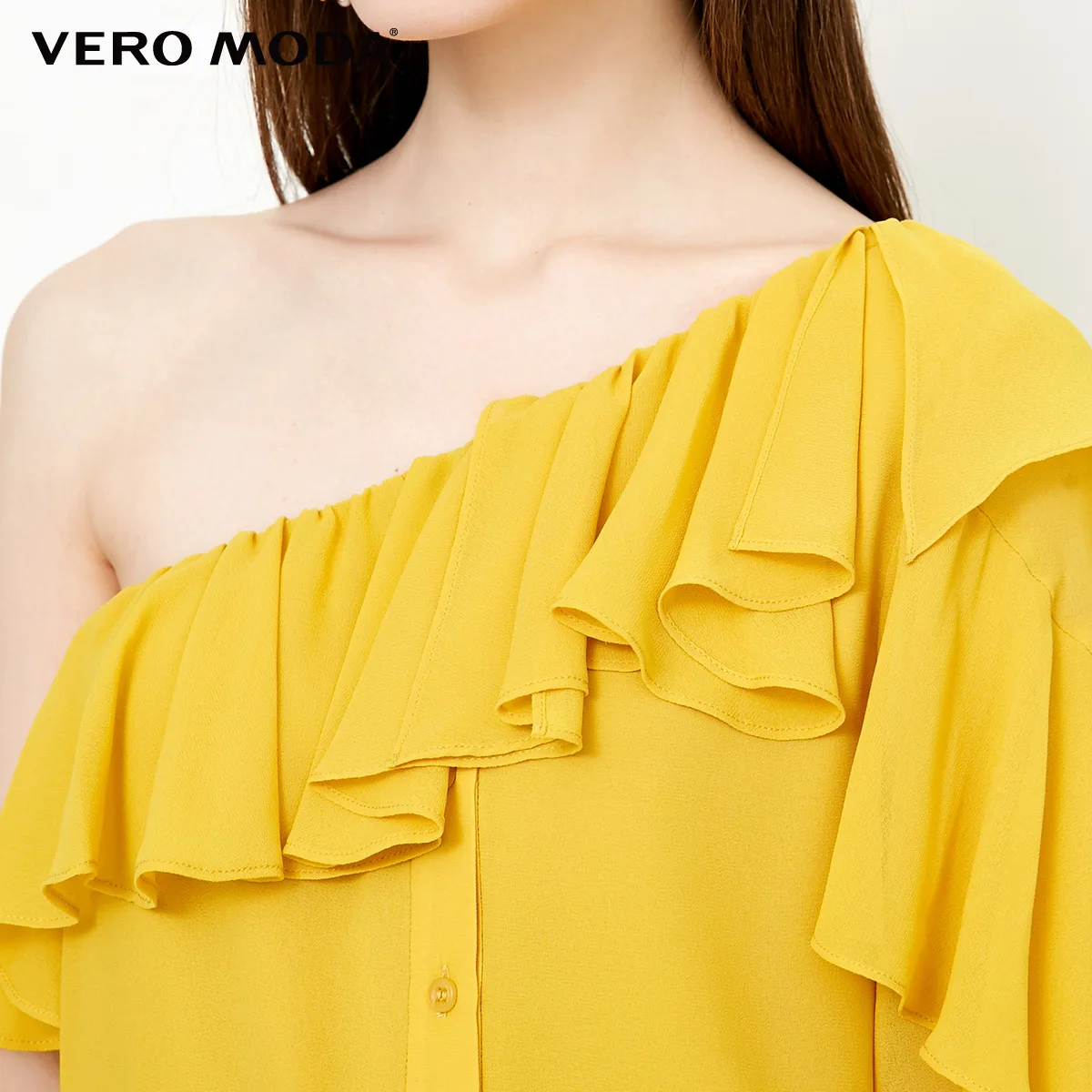 Vero Moda 2019 Весна Лето Новые диагональные вырез Гофрированные Рукава шифоновая