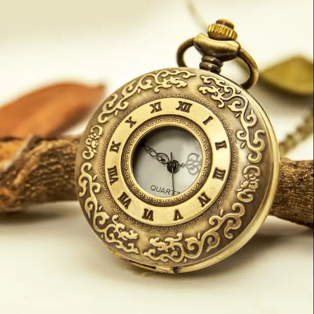 Винтаж бронза антиквариат моды кварца римские цифры выдалбливают кулон мужские подарочные карманные часы po898