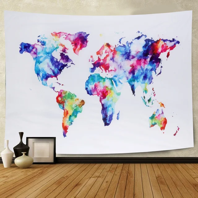 world map tapestry wall hanging beach towel colorful oil painting