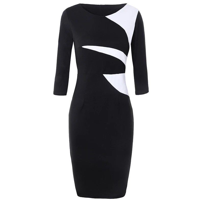 Kostlich Elegant O Neck Patchwork Pencil Dress Three Quarter Sleeves Women Summer Dress Bodycone Party Dresses Casual Sundress  (2)