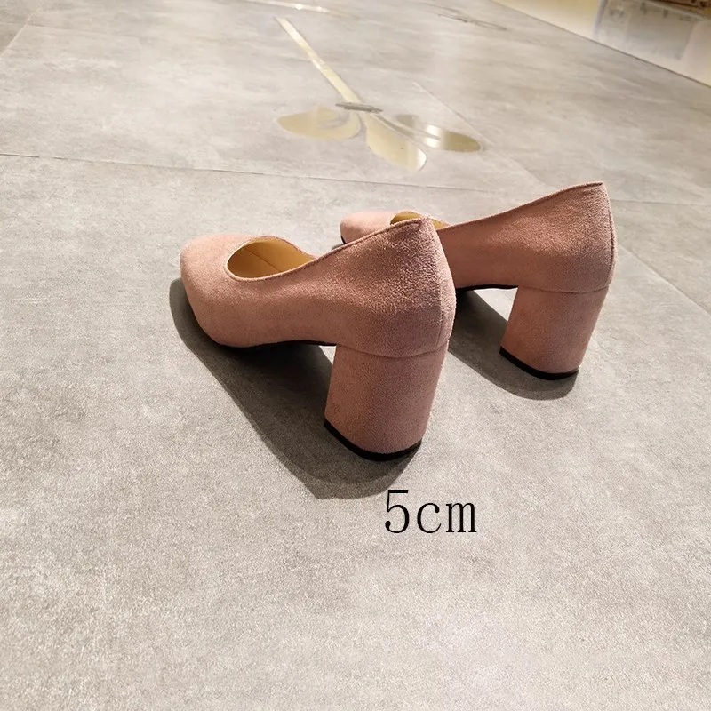 Décontracté Ol Carré Décontractés noir Pink Talons Printemps Med Talon Style Troupeau Sur Bureau Femmes 2019 Toe Automne Chunky Eoeodoit Escarpins Chaussures Slip 76P1WI