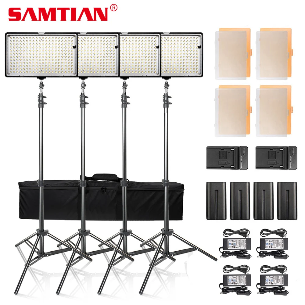 SAMTIAN 4 наборы для ухода за кожей затемнения 3200 к светодиодный 5600 к 240 LED Видео Фото студийная световая панель комплект с батарея и стенд