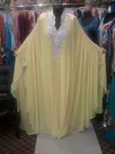 Yellow Long Chiffon Abaya in Dubai Kaftan Plus Size Muslim Evening Dresses Beaded Turkish Islamic Women Arabic Evening Gowns