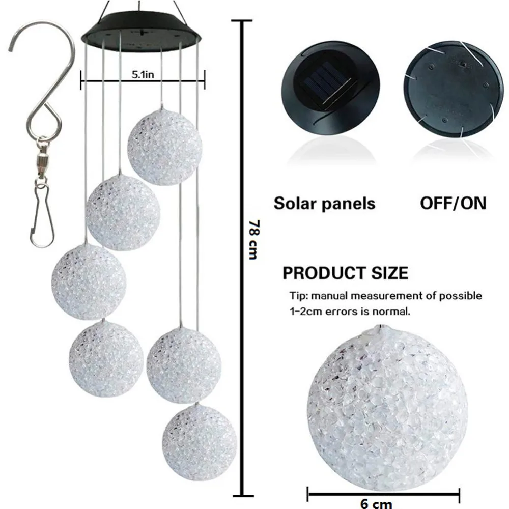 Солнечный ветряной колокольчик светильник, меняющий цвет светодиодный Солнечный хрустальный шар ветряные колокольчики лампа подвесной солнечный светильник s Открытый Солнечный садовый светильник s