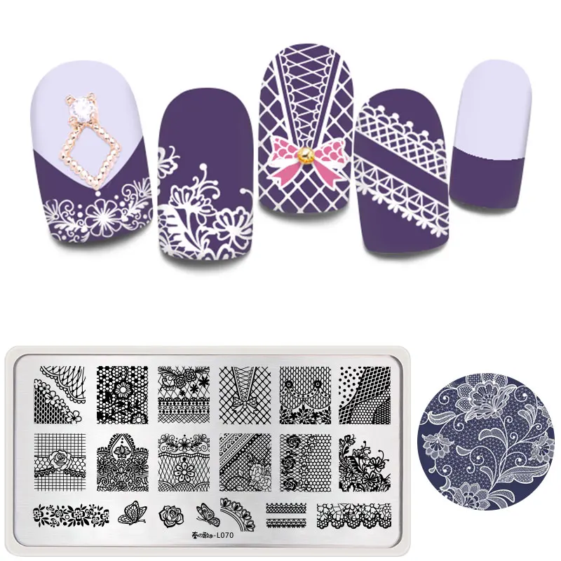 

Harunouta Nail Stamping Plates Rectangle Lace Geometric Line Floral Image Pattern One Stamp Stencils for Nails Manicure Plate