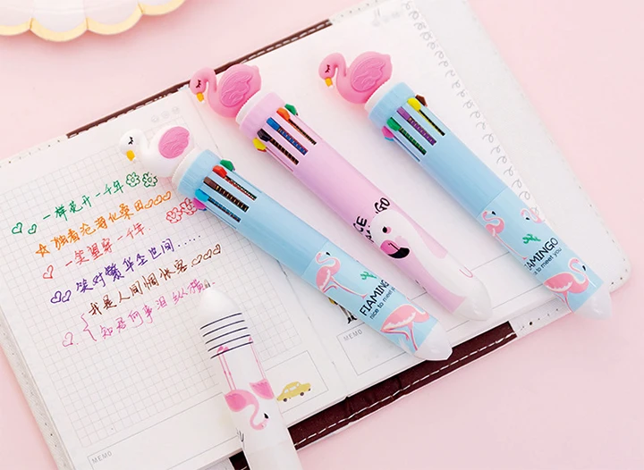 Милые Мультяшные животные каваи Фламинго Пресс шариковая ручка 10-цветная шариковая ручка Multi-Цветной Stylo для детские школьные