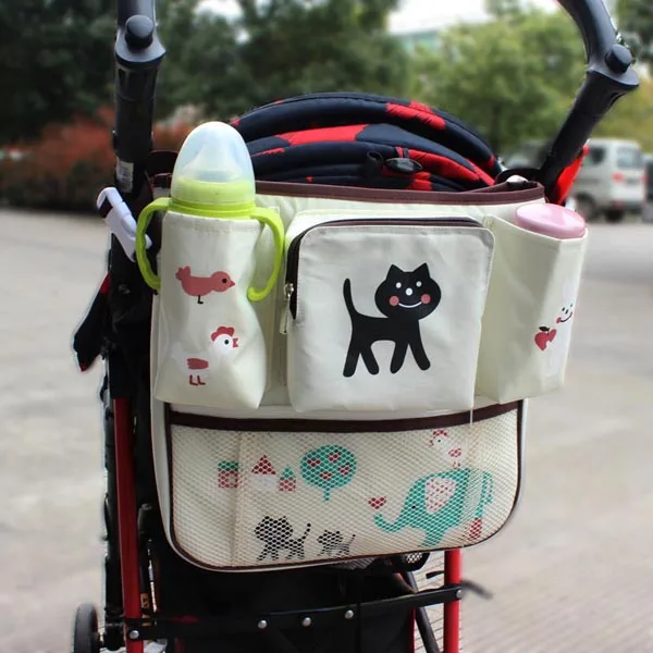 5 цветов кроватка/коляска Органайзер сумка для детской коляски/коляски мультфильм Оксфорд рюкзак для мамы сумка аксессуары 33*34 см - Цвет: Cat