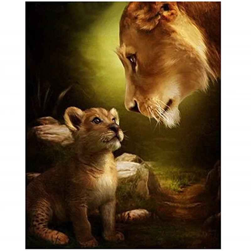 5D Diamond Painting Kit Full SquareRound Drill Cross Stitch White Lion King Rhinestone Mosaic Crafts Animal Diamond Embroidery Room Decor