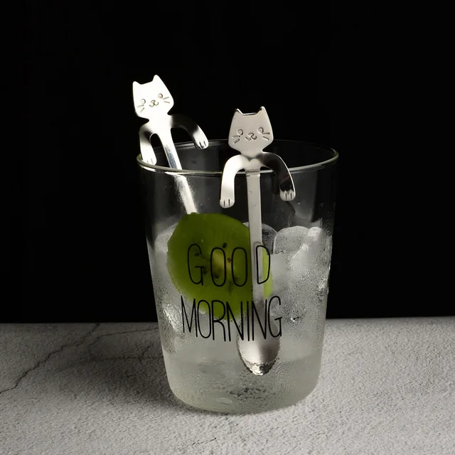 Best Offers New 2Pcs Stainless Steel Coffee & Tea Spoon Mini Cat Long Handle Creative Spoon Drinking Tools Kitchen Gadget Flatware Tableware