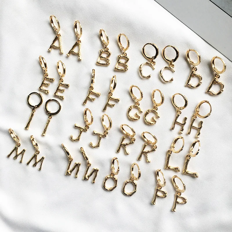 

Legenstar A-Z Fashion Personalized Letter Alphabet Pendant Earring For Women Initial Bamboo Hoop Drop Earring Gold Color Korean