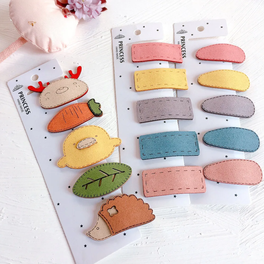 

1sets/lot Korean Synthetic Leather Animal BB Clip Cute Kids Cartoon Headwear Geometric BB Clips Girls Hair Accessories