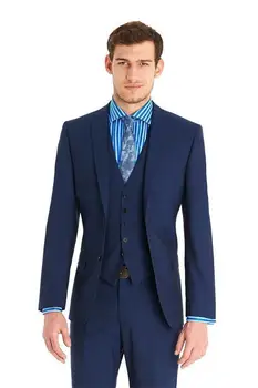 

2016 New style Classic New Arrival Custom made Slim Fit Wedding navy Groom Tuxedos( jacket+Pants+vest+tie)Free Shiping