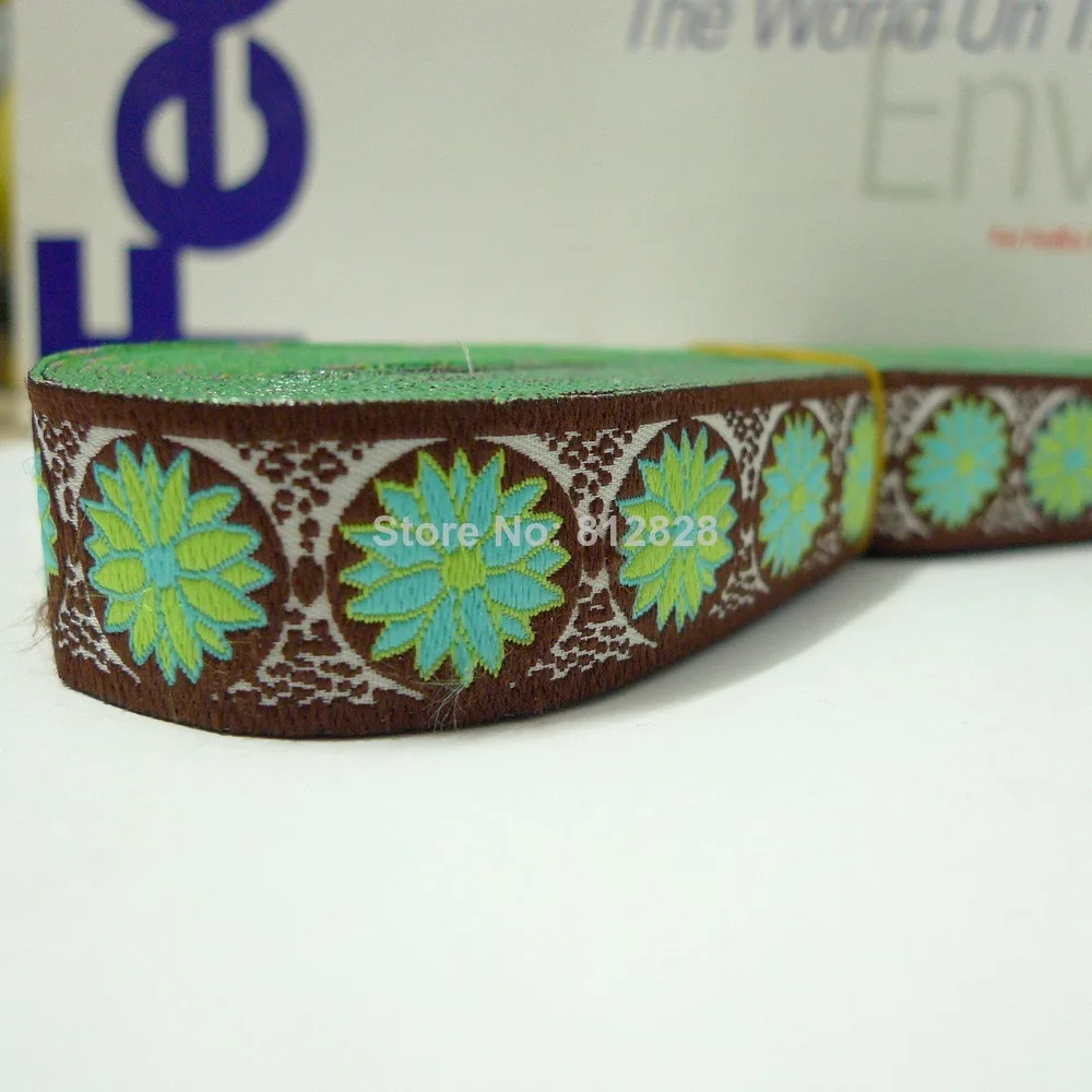 

10 Meters 7/8'' 22mm Neon Green Daisy Flower Adjustable Headbands Woven Jacquard Ribbon