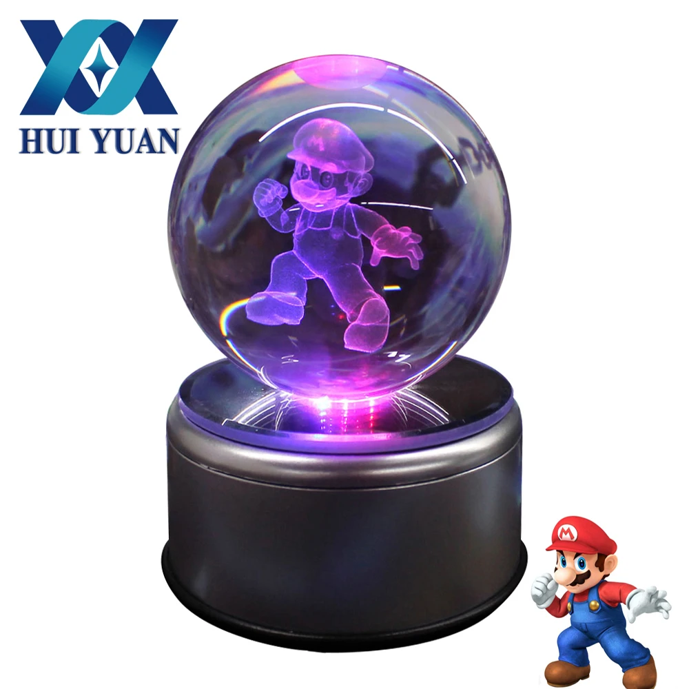 

HUI YUAN Mario K9 Crystal Ball inspired Laser crystal Engraved-LED rotating base changes color led toy night lamp