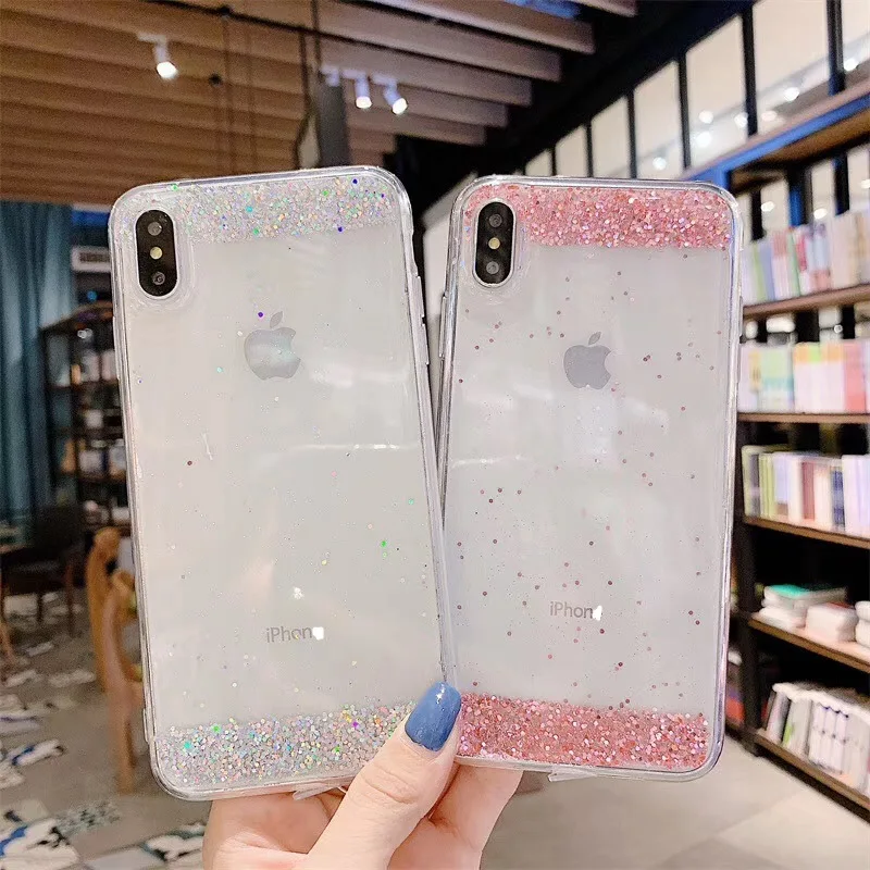 

Glitter Transparent Silicone Case For iphone X XR XS MAX Case Soft TPU Back Cover For iphone 6 6S 7 8 Plus coque