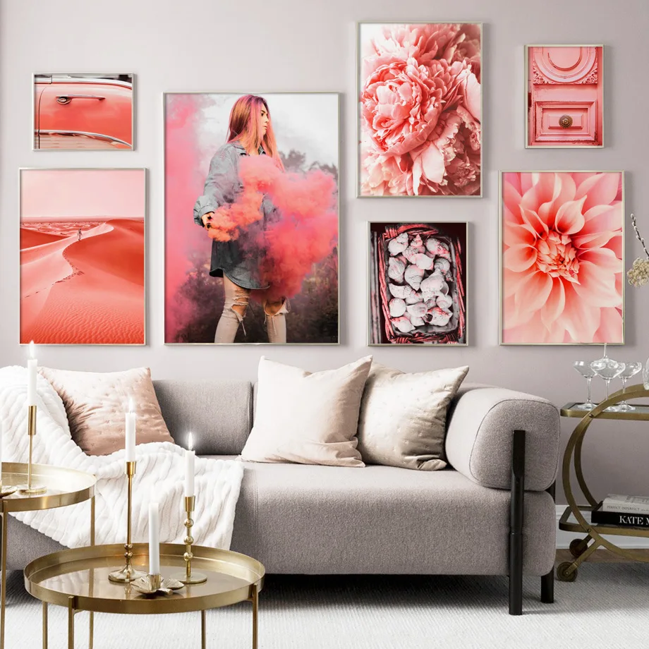 

Desert Conch Peony Car Girl Wall Art Canvas Painting Pink Door Nordic Posters And Prints Wall Pictures For Living Room Decor