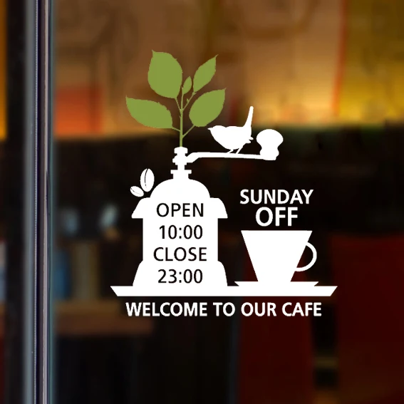 shop hours open and close time glass pattern decals sticker wall decor
