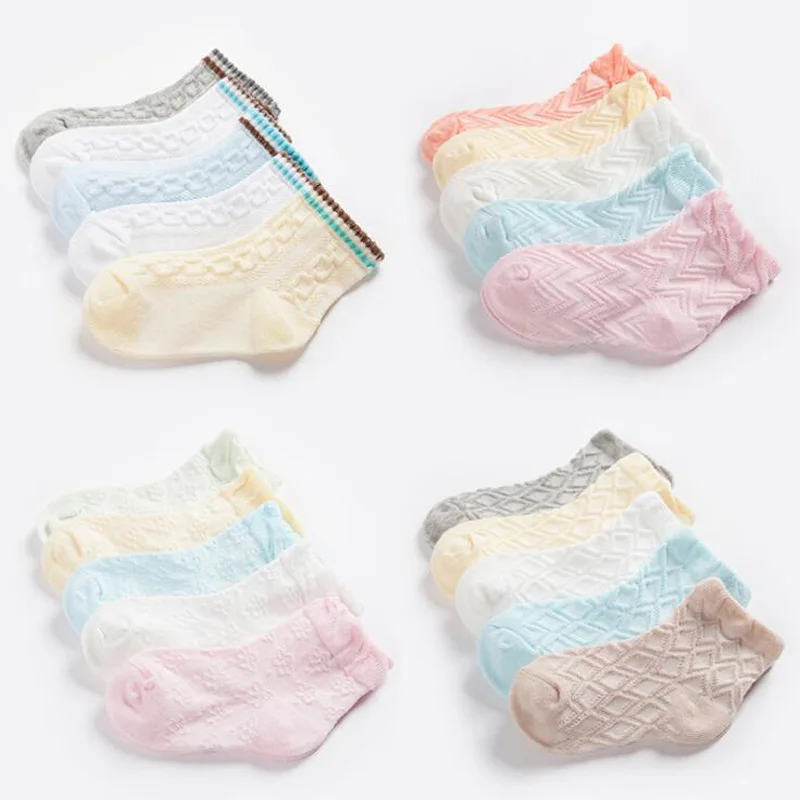 

5Pair/lot 0-8 years old cotton thin children's socks solid color casual baby socks