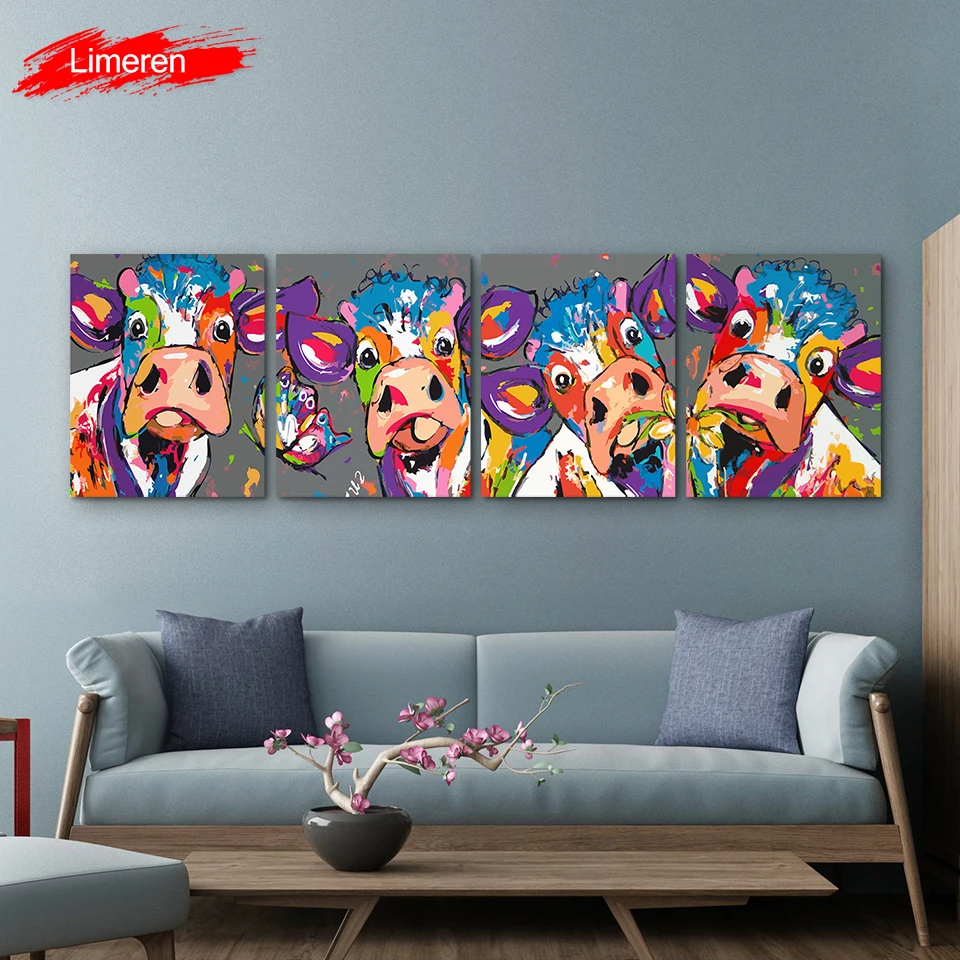 Vrolijk Schilderij 4 шт./компл. настенное Искусство Холст Картина маслом по номерам