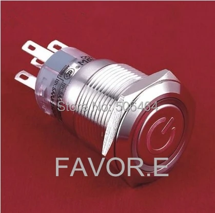 

* LED Stainless steel 19mm IP67 5A/250VAC 1NO 1NC POWER signs ring illuminated Momentary metal Push Button Switch