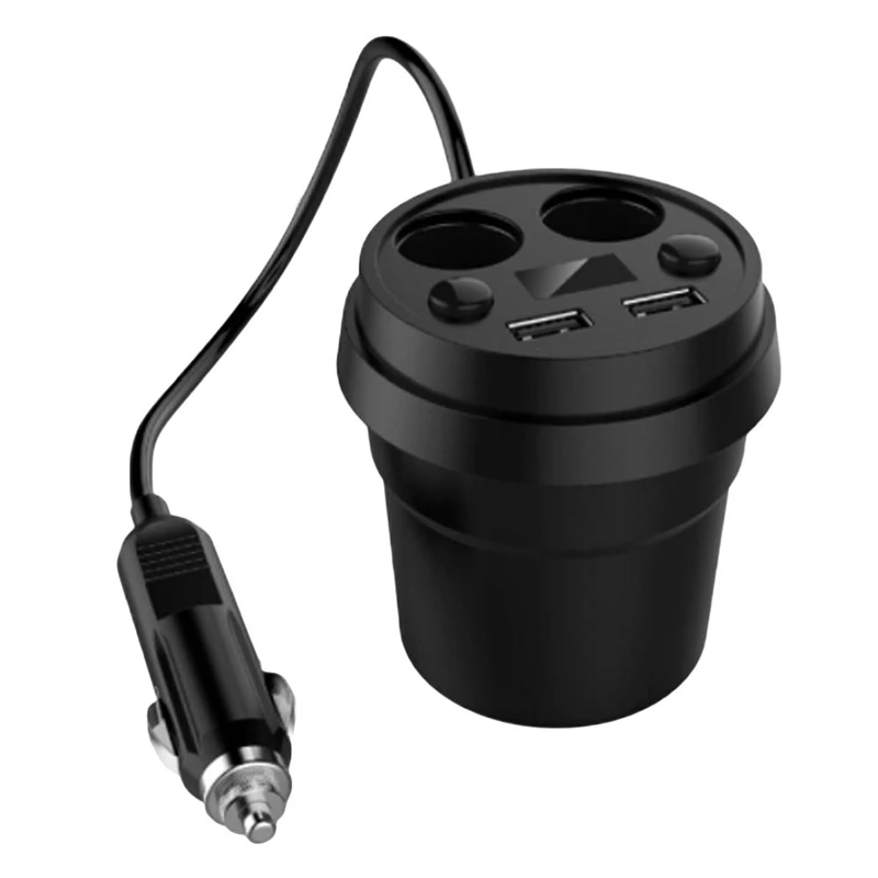 Portable with 360 Roration Holder Dual USB Cup Type Car Charger Cigarette Lighter Splitter Phone Charging for Phone