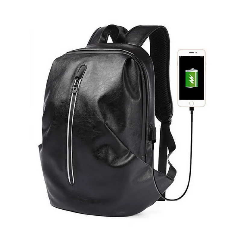 Бренд школьный рюкзак мужской Повседневное черный из искусственной кожи путешествия USB зарядка Бизнес 14 дюймов мужской рюкзак для
