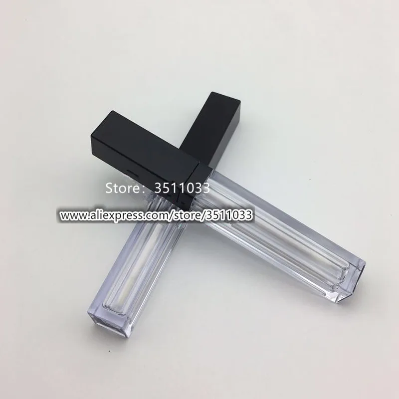

5ml Empty Lip Gloss Tubes Clear Lipgloss Packaging Container Refillable Bottles Square Matte Black Lid Lipstick Liquid Oil Tube