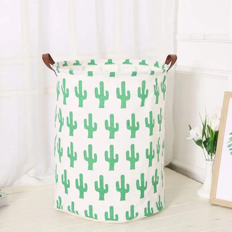 

2019 Explosion Storage Bins Simple Nordic Children's Room Toy Bucket Cactus Leather Handle Canvas Storage Bag